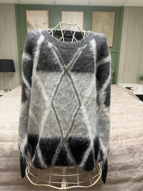 Frank Lyman Design Sweaters - NWT-Frank Lyman Design Gray & White Mohair-Blend Diamond Sweater W/Beaded Detail